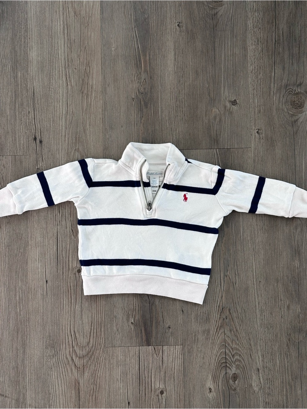 Ralph Lauren White Pullover with Navy Stripes and Red Polo Logo - Kids